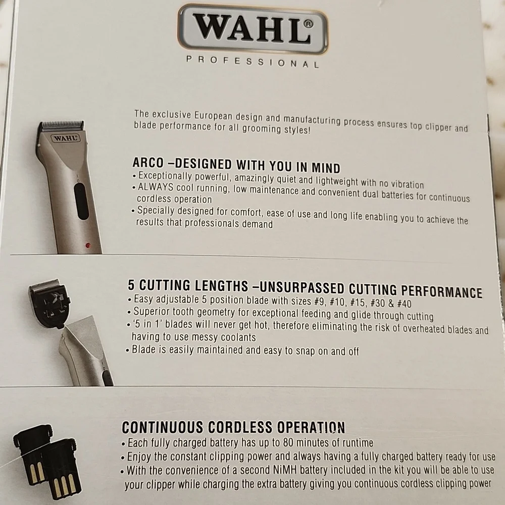 Wahl Arco Cordless Pet Clipper Grooming Kit 5 In 1 Adjustable Blade Like New